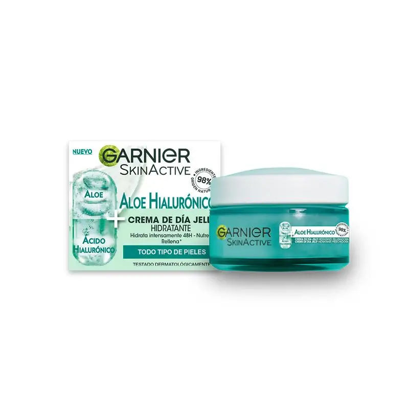 Garnier Aloe Hyaluronic Crema giorno con Aloe Vera + Acido Ialuronico. Idrata intensamente 48H - Nutre - Reintegra.