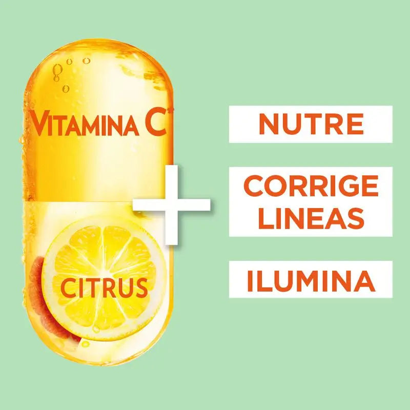 Garnier Crema Giorno Illuminante con Vitamina C, nutre, corregge le linee e aumenta la luminosità giorno dopo giorno.
