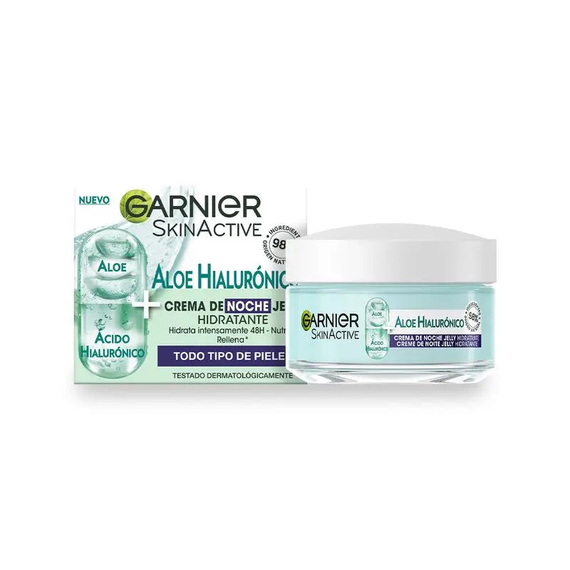 Garnier Aloe Crema Notte Ialuronica con Acido Ialuronico + Aloe + Argan. Idrata per 48 ore, nutre e rimpolpa.