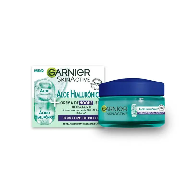 Garnier Aloe Crema Notte Ialuronica con Acido Ialuronico + Aloe + Argan. Idrata per 48 ore, nutre e rimpolpa.