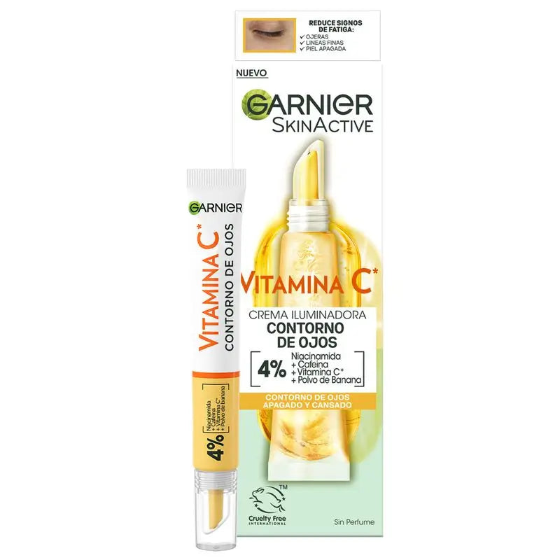 Garnier Crema Contorno Occhi Illuminante con Vitamina C + Niacinamide + Caffeina + Polvere di Banana