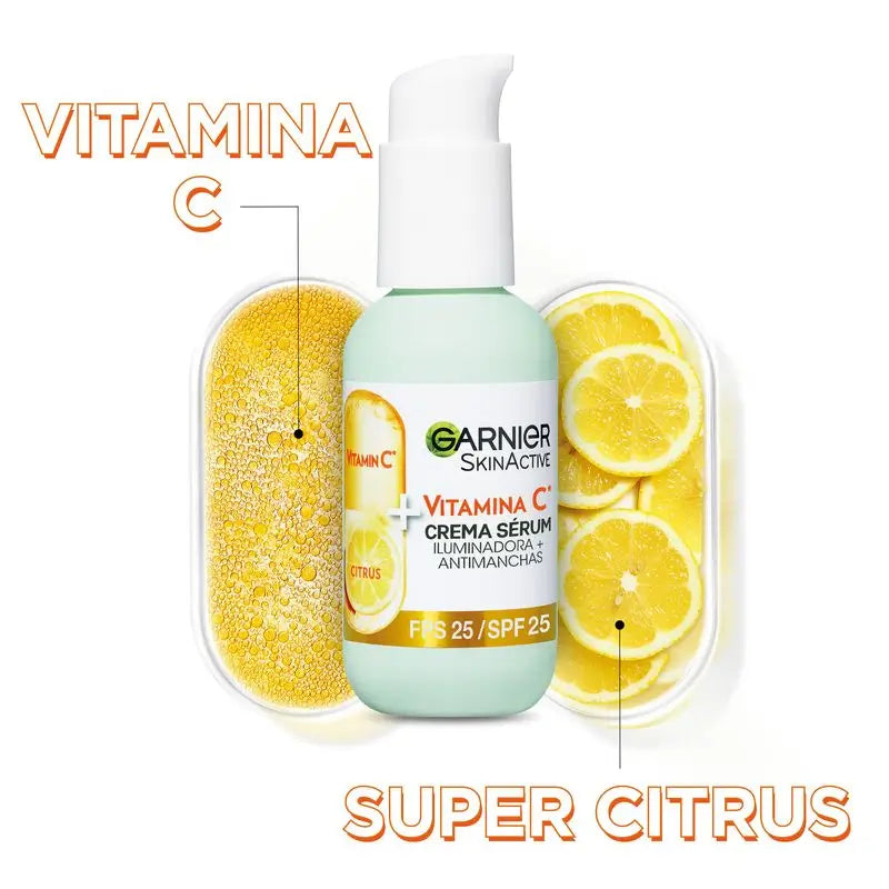 Garnier Crema Siero con Spf 25. Alta concentrazione di siero di vitamina C e protezione solare, 50ml