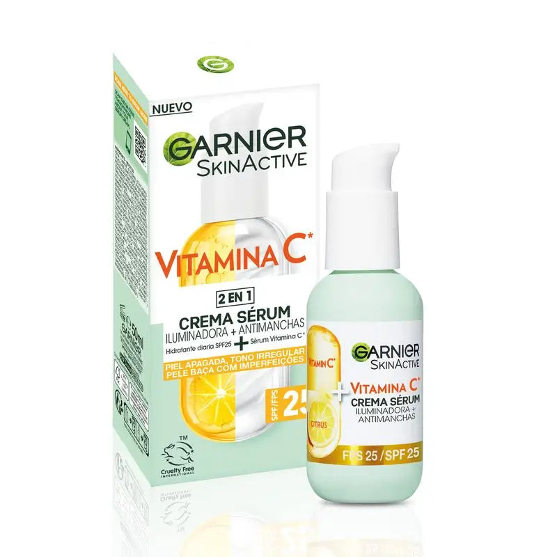 Garnier Crema Siero con Spf 25. Alta concentrazione di siero di vitamina C e protezione solare, 50ml
