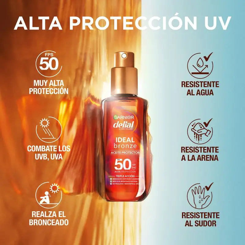 Garnier Delial Ideal Bronze Olio Protettivo Fps 50 Per un'abbronzatura uniforme e luminosa - 150Ml