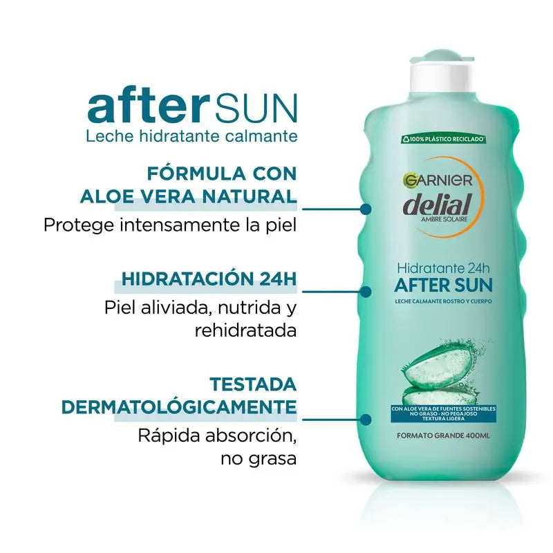 Garnier Delial Latte Doposole Lenitivo Viso e Corpo con Aloe Vera Per Idratare la Pelle Dopo L'Esposizione Al Sole 400Ml