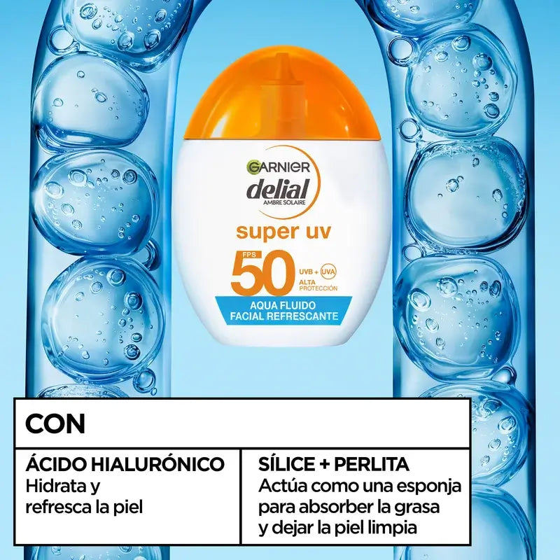 Garnier Acqua Delial Fluido Viso Rinfrescante Spf 50 Invisibile, 40 ml