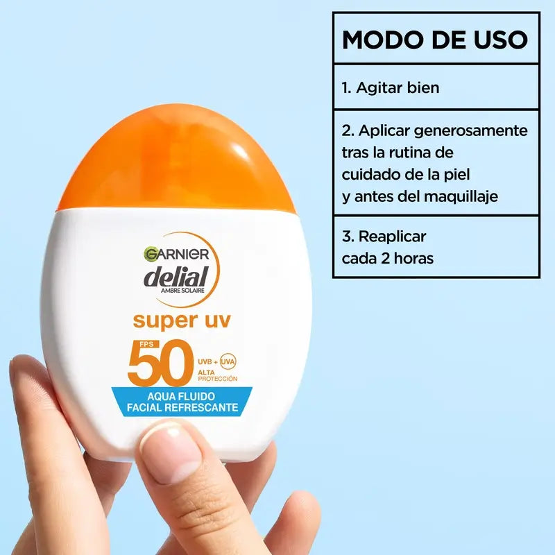 Garnier Acqua Delial Fluido Viso Rinfrescante Spf 50 Invisibile, 40 ml