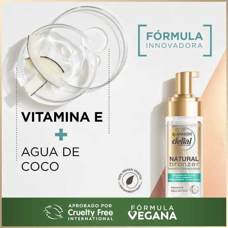 Garnier Delial Mousse Autoabbronzante con Acqua di Cocco Idratante 200 Ml