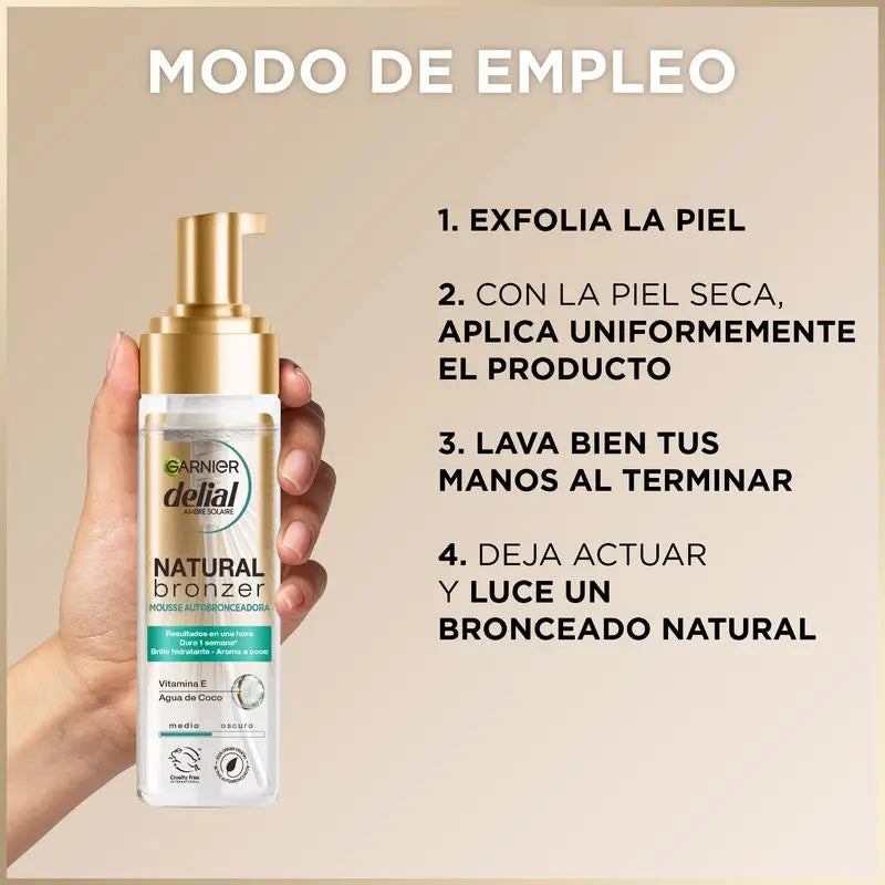 Garnier Delial Mousse Autoabbronzante con Acqua di Cocco Idratante 200 Ml