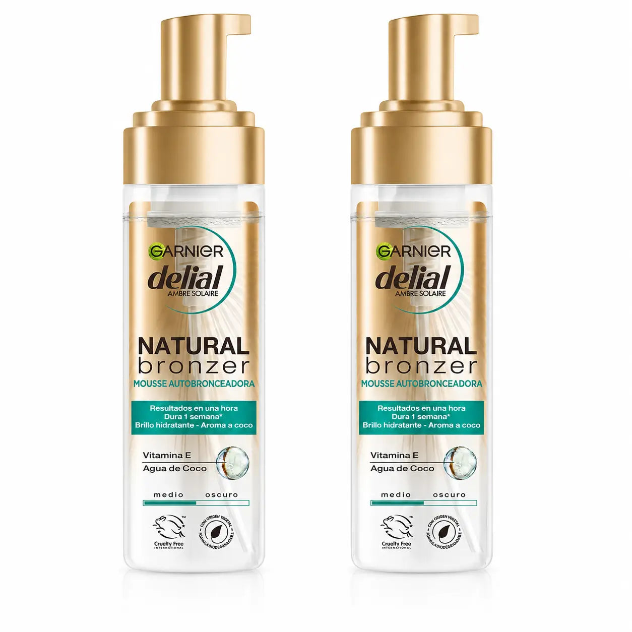 Garnier Delial Mousse Autoabbronzante con Acqua di Cocco Idratante 200 Ml , confezione da 2