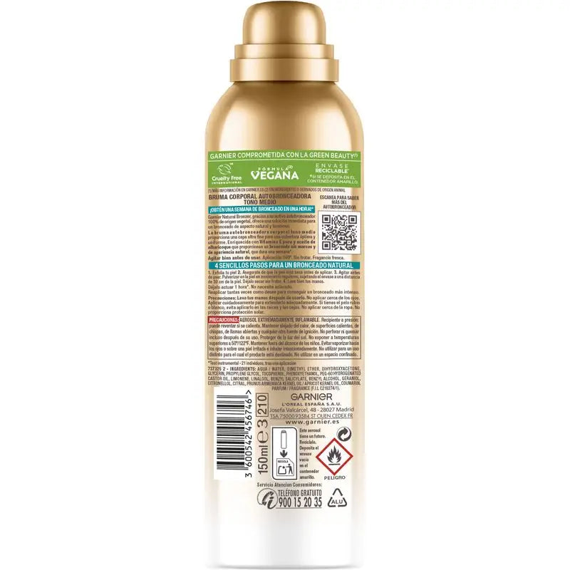 Garnier Delial Natural Bronzer Autoabbronzante per il corpo con olio di nocciolo di albicocca per un'abbronzatura naturale, 150 ml