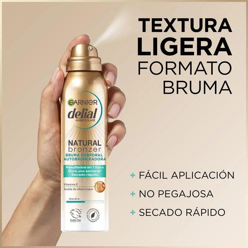 Garnier Delial Natural Bronzer Autoabbronzante per il corpo con olio di nocciolo di albicocca per un'abbronzatura naturale, 150 ml