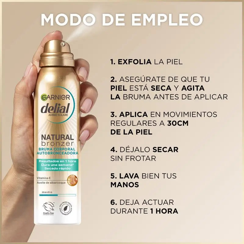 Garnier Delial Natural Bronzer Autoabbronzante per il corpo con olio di nocciolo di albicocca per un'abbronzatura naturale, 150 ml