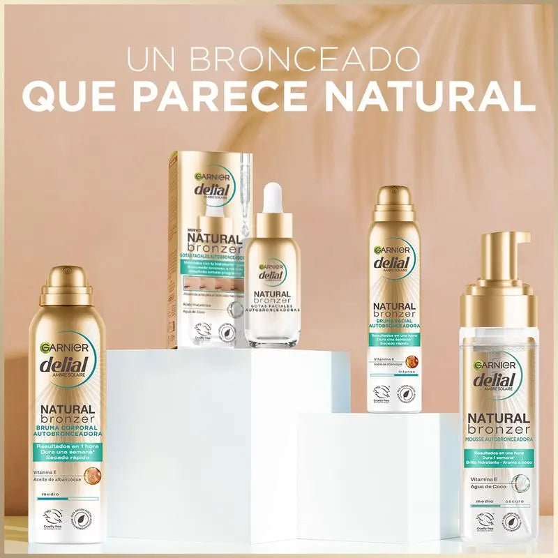 Garnier Delial Natural Bronzer Autoabbronzante Viso con olio di nocciolo di albicocca per un'abbronzatura naturale e uniforme, 75ml