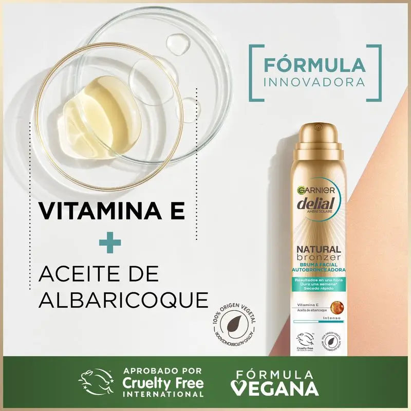 Garnier Delial Natural Bronzer Autoabbronzante Viso con olio di nocciolo di albicocca per un'abbronzatura naturale e uniforme, 75ml
