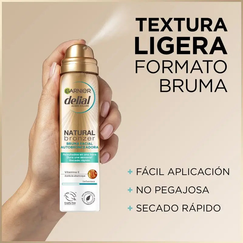 Garnier Delial Natural Bronzer Autoabbronzante Viso con olio di nocciolo di albicocca per un'abbronzatura naturale e uniforme, 75ml