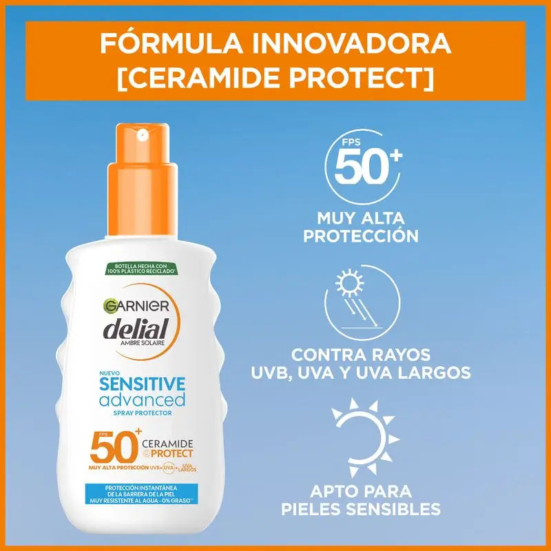 Garnier Delial Sensitive Advanced Ip50+ Per pelli chiare, sensibili e intolleranti al sole. Resistente all'acqua, 150 ml