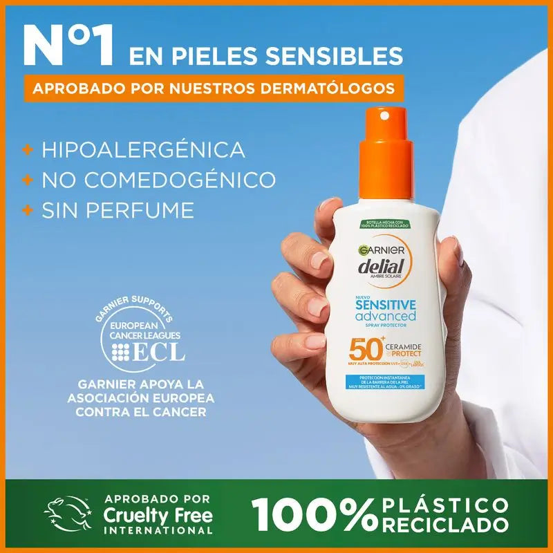 Garnier Delial Sensitive Advanced Ip50+ Per pelli chiare, sensibili e intolleranti al sole. Resistente all'acqua, 150 ml