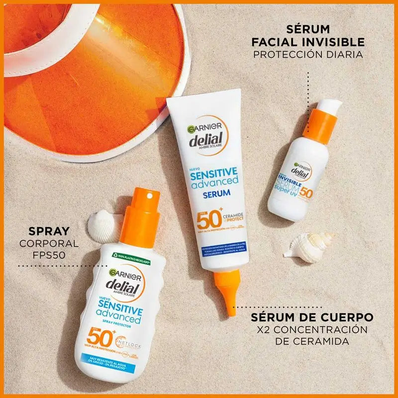 Garnier Delial Sensitive Advanced Ip50+ Per pelli chiare, sensibili e intolleranti al sole. Resistente all'acqua, 150 ml