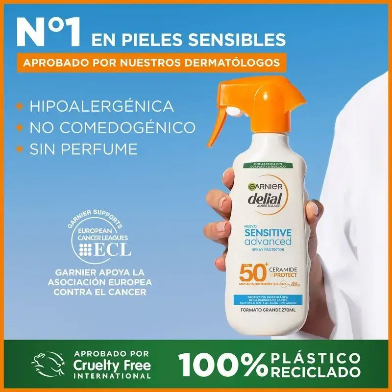 Garnier Delial Delial Sensitive Advanced Ip50+ Spray di protezione solare per pelli chiare, sensibili e intolleranti al sole, 270ml