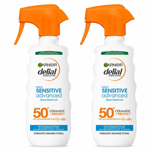 Garnier Delial Sensitive Advanced Ip50+ Spray protettivo solare per pelli chiare, sensibili e intolleranti al sole, 270ml , confezione da 2