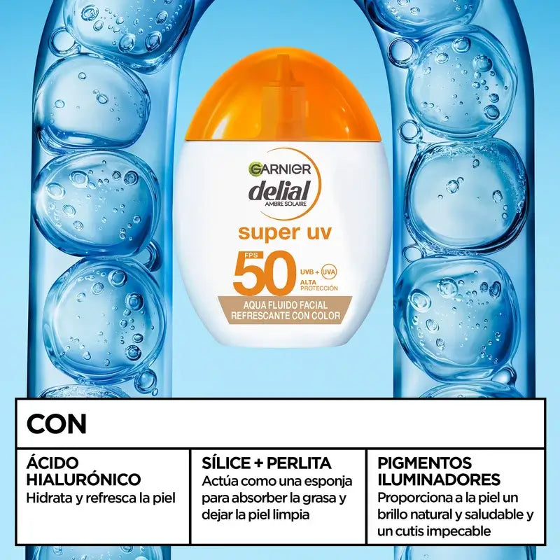 Garnier Delial Acqua Super Uv Fluido Viso Rinfrescante Spf 50 Effetto Opaco, 50 ml