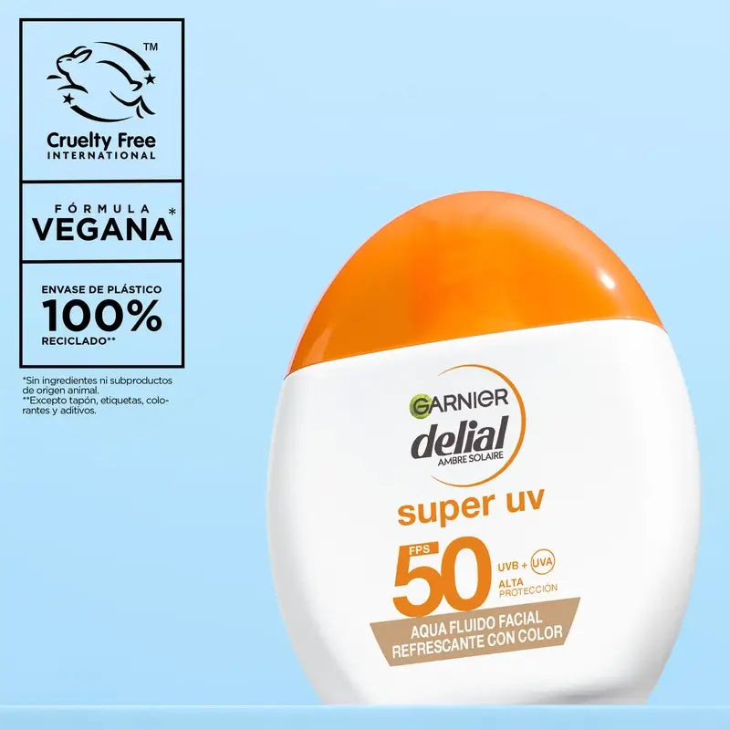Garnier Delial Acqua Super Uv Fluido Viso Rinfrescante Spf 50 Effetto Opaco, 50 ml