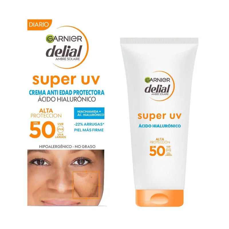 Garnier Delial Super Uv Fps50+ Crema quotidiana antietà con acido ialuronico - 50ml