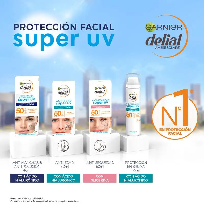 Garnier Delial Super Uv Fps50+ Crema quotidiana antietà con acido ialuronico - 50ml