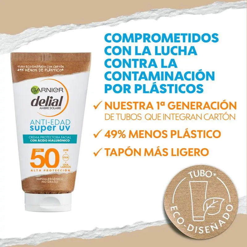 Garnier Delial Super Uv Fps50+ Crema quotidiana antietà con acido ialuronico - 50ml