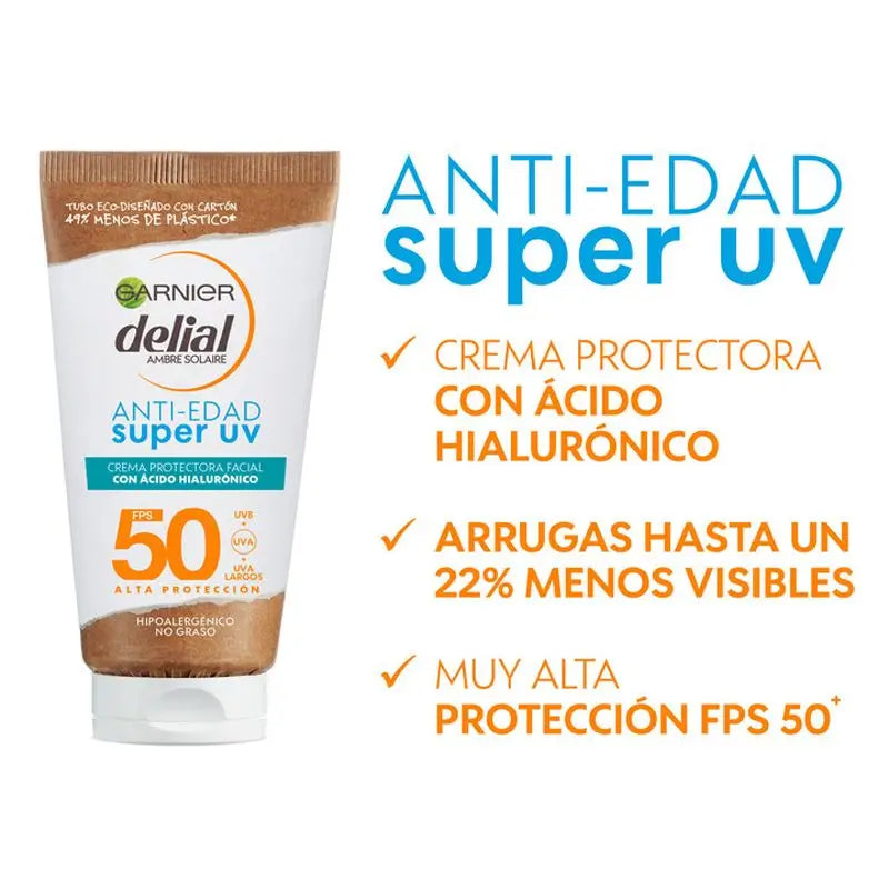 Garnier Delial Super Uv Fps50+ Crema quotidiana antietà con acido ialuronico - 50ml