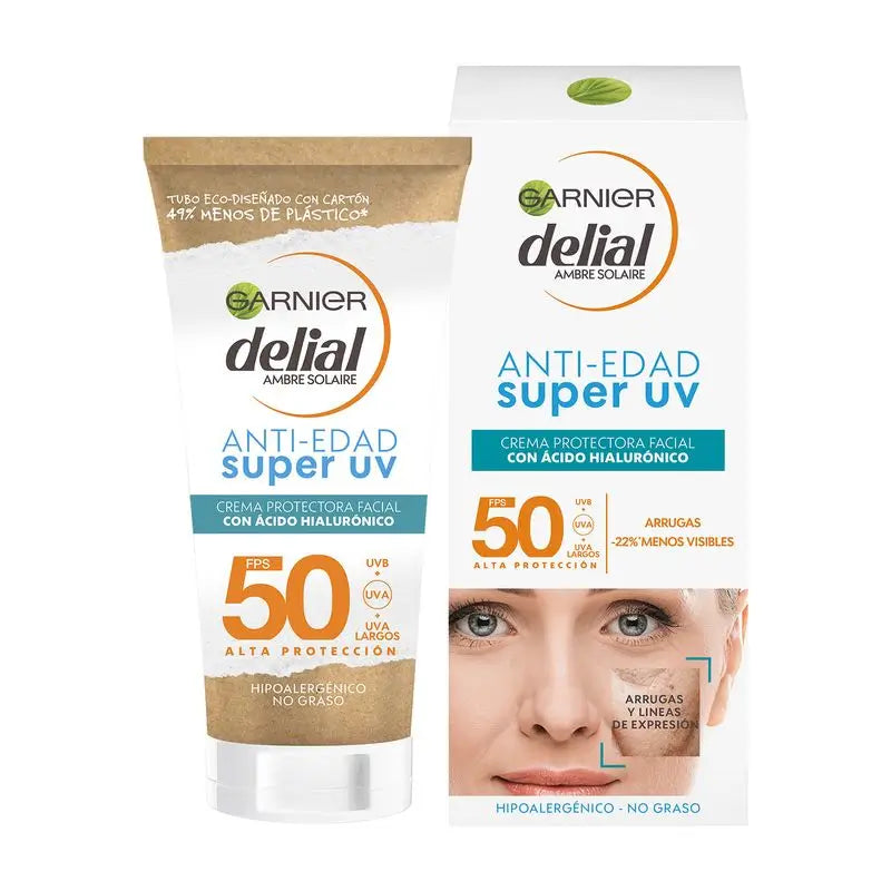 Garnier Delial Super Uv Fps50+ Crema quotidiana antietà con acido ialuronico - 50ml
