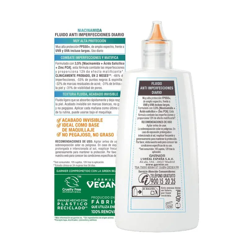 Garnier Delial Super Uv Niacinamide Fps50+ Crema Fluida Quotidiana Anti-Imperfezioni