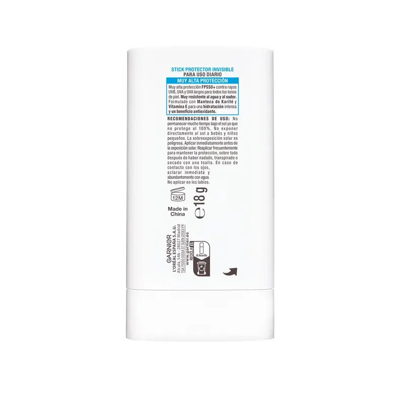 Garnier Delial Super Uv Stick Fps50+ Invisibile 8H Idratante, 18 gr