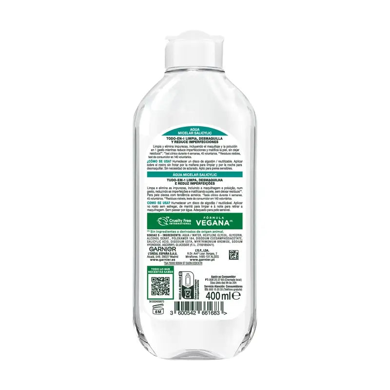 Garnier Prodotti per la pulizia del viso Acqua micellare salicilica anti-imperfezioni , 400 ml