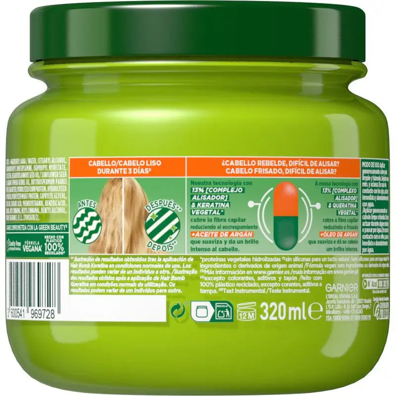 Garnier Fructis Hair Bomb Keratin Smooth & Shine Maschera per capelli ultra lisciante con olio di Argan 320 Ml.