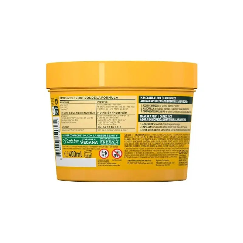 GarnierFructis Hair Food Banana 3 In 1 Maschera Nutriente 400ml per capelli secchi