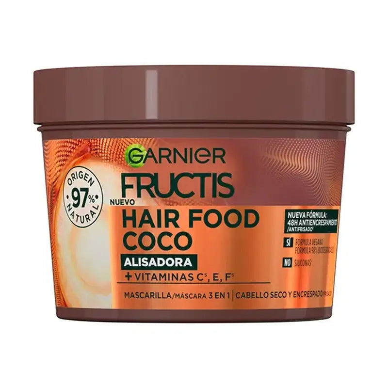 GarnierFructis Hair Food Maschera lisciante al cocco 3 in 1 400 Ml Per capelli secchi e crespi