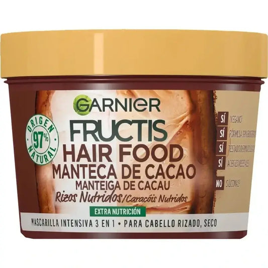 Garnier Fructis Hair Food Burro di cacao 3 in 1 Maschera riparatrice per capelli ricci e secchi 400 Ml