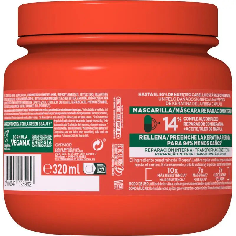 Garnier Fructis Maschera Addio Danni con Olio di Marula per Capelli Danneggiati 320Ml