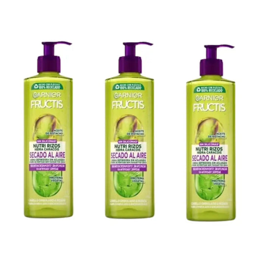 Garnier Fructis Nutri Curl Crema per capelli ricci o mossi che si asciuga all'aria senza risciacquo, 3X400 Ml