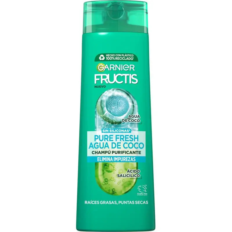 Garnier Fructis Shampoo all'acqua di cocco pura e fresca per radici normali e grasse e punte secche 300 Ml