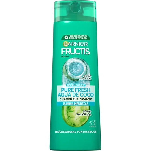 Garnier Fructis Shampoo all'acqua di cocco pura e fresca per radici normali e grasse e punte secche 300 Ml