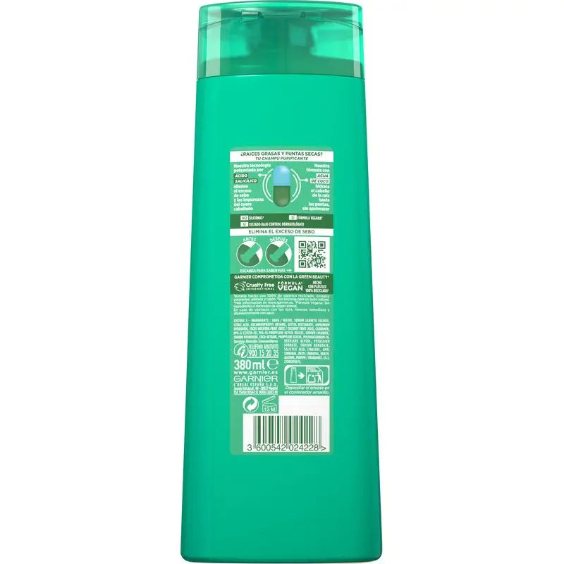 Garnier Fructis Shampoo all'acqua di cocco pura e fresca Capelli normali, con radici grasse e punte secche 380 Ml