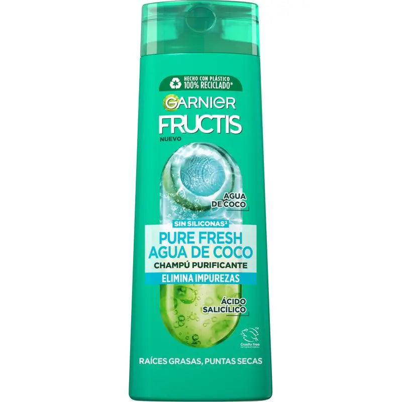 Garnier Fructis Shampoo all'acqua di cocco pura e fresca Capelli normali, con radici grasse e punte secche 380 Ml