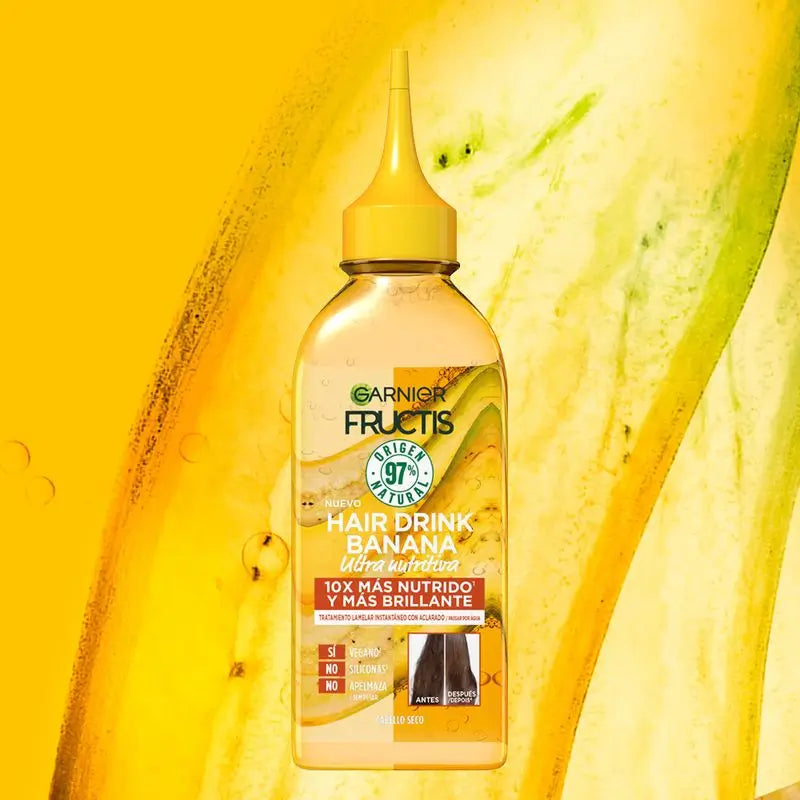 Garnier Fructis Hair Drink Banana Trattamento Lellare Ultra Nutriente. Capelli 10 volte più nutriti e brillanti, 200 ml