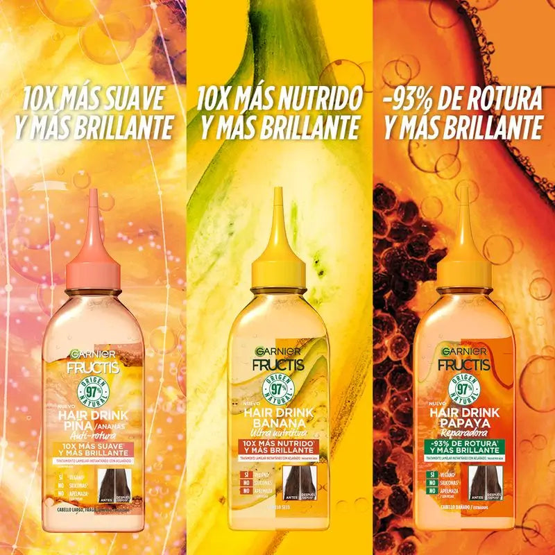 Garnier Fructis Hair Drink Banana Trattamento Lellare Ultra Nutriente. Capelli 10 volte più nutriti e brillanti, 200 ml