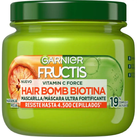 Garnier Fructis Vitamina C Force Hair Bomb Biotina Maschera per capelli ultra-fortificante con arancia rossa 320 Ml.