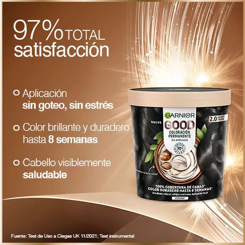 Garnier Good Colorazione Permanente Senza Ammoniaca, 90% Origine Naturale Tonalità 2.0 Nero Tartufo.