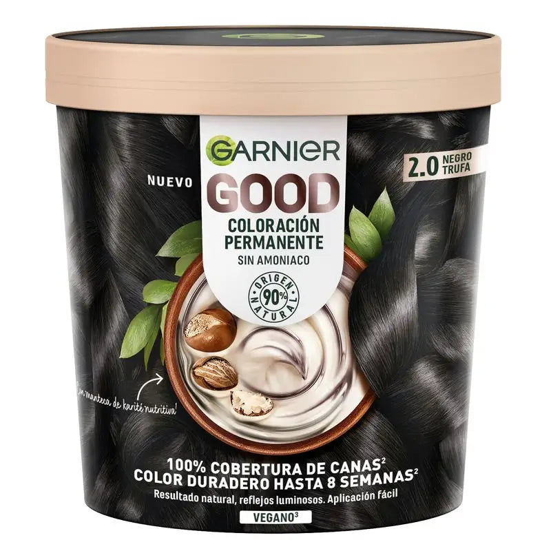 Garnier Good Colorazione Permanente Senza Ammoniaca, 90% Origine Naturale Tonalità 2.0 Nero Tartufo.